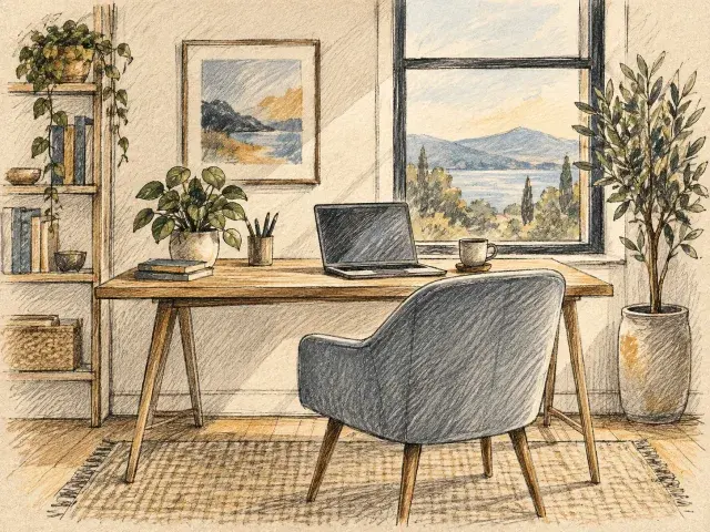 The same home office scene drawn in the sketch style